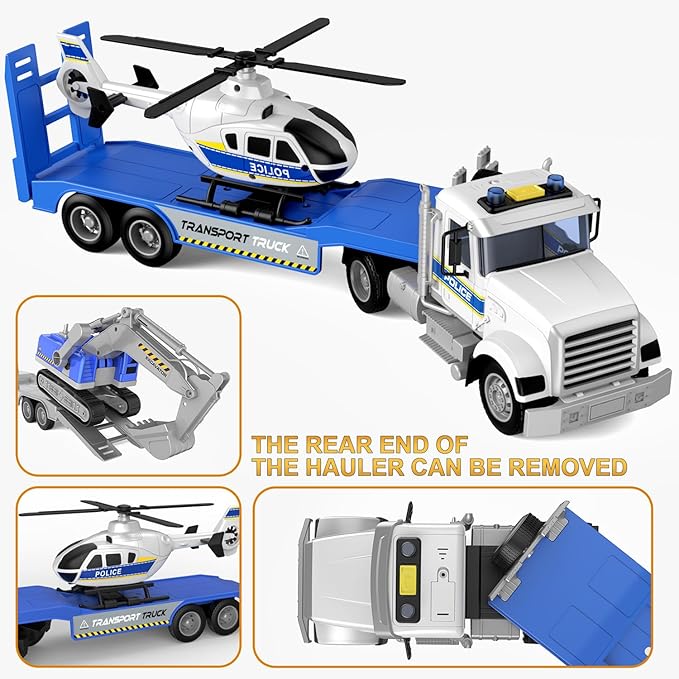 22" Semi Police Truck Toy with Helicopter for Kids Toddlers -Police Car Toys, Birthday for Boy Girl Toddler Child 3 4 5 6 7 Years Old