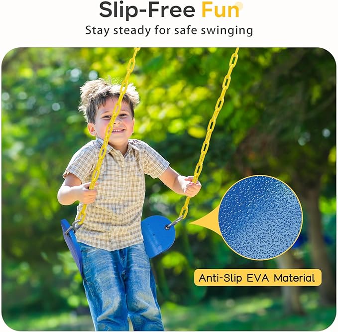 Decorlife Outdoor Swings Seats with 66" Rust-Resistant Heavy Duty Chain, Playground Swing Set Accessories Replacement Anti-Slip Seats, Backyard Swing Support 330lb for Kids or Adults (Blue)