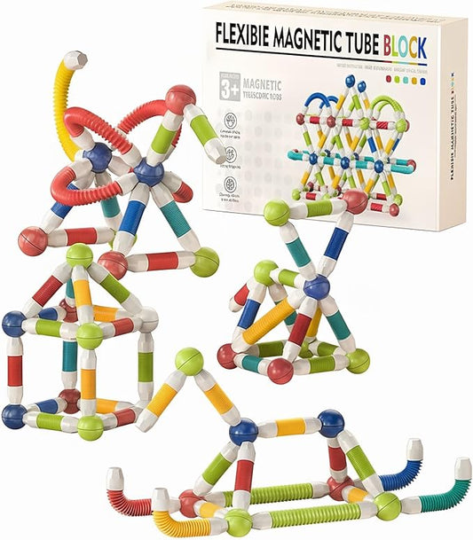 85PCS Extendable Magnetic Toy Montessori Toys for Boys & Girls,STEM Education Building Blocks,Pop Tubes & Balls,Sensory Toys for 3+ Year Old Toddlers