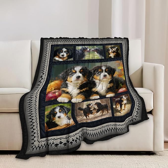 Bernese Mountain Dog Blanket Cute Dogs Animal Throw Blankets Gifts for Girls Boys Kids Dog Lover Soft Cozy Fleece Plush for Couch Sofa Bed 50"x40"