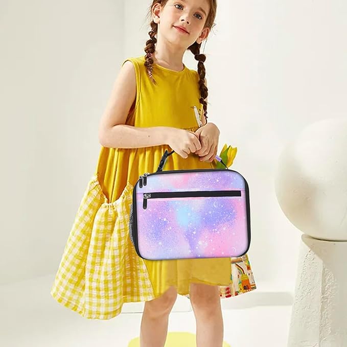 Kids Lunch Box for Boys Girls Lunch Bag Insulated Durable Lunchbox Children Lunch Tote Bag for School Pink Starry Sky