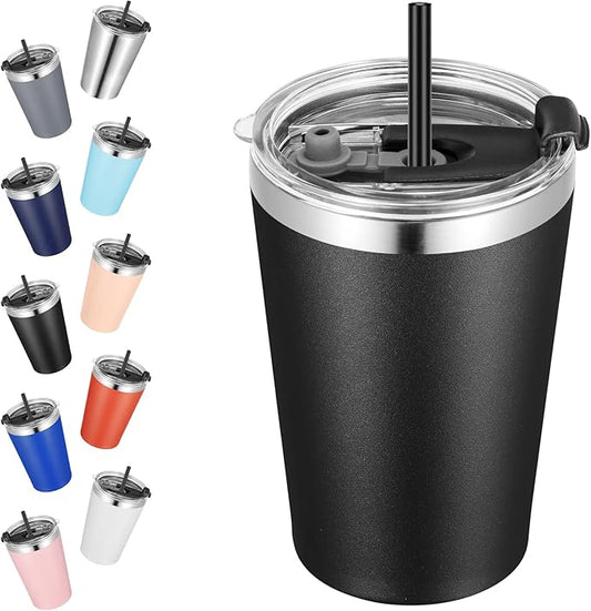 VEGOND 12oz Tumbler Stainless Steel Tumbler bulk Vacuum Insulated Double Wall Travel Tumbler with Lid and Straw Reusable Tumbler, Black 1 Pack