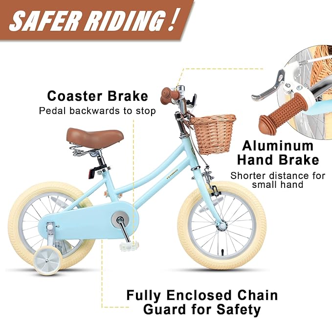 Petimini Girls Bike with Basket for 2-12 Years Old Kids, 12 14 16 18 20 Inch Bicycle with Bell Training Wheels Basket, Multiple Colors