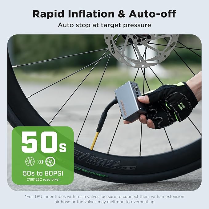 AIRBANK Mini Bike Pump with Gauge, Pocket 2 PRO, 120 PSI Electric Bicycle Pump Portable, Rechargeable Bike Air Pump for Road Bike, Mountain Bike, Sports Balls for Schrader & Presta Valve