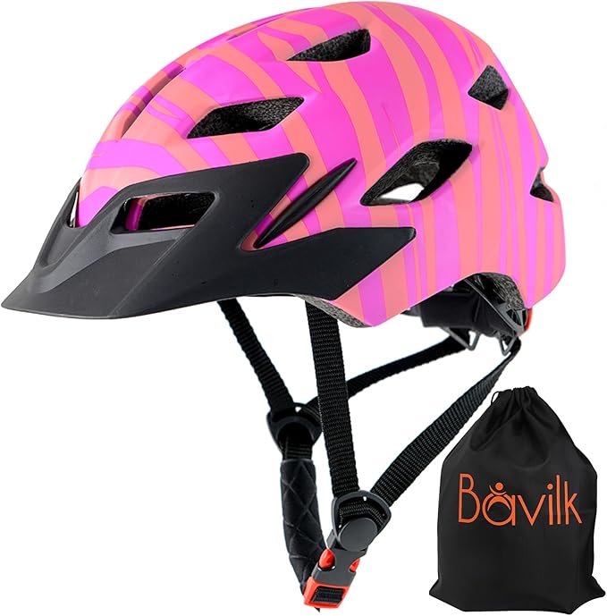 Kids Bike Helmet,Bavilk Kids Boys Girls Bike Helmets with LED Light Detachable Visor Children Youth Teen Multi-Sport for Skating Cycling Scooter Skateboard Adjustable & Lightweight 19.7"-22.4"