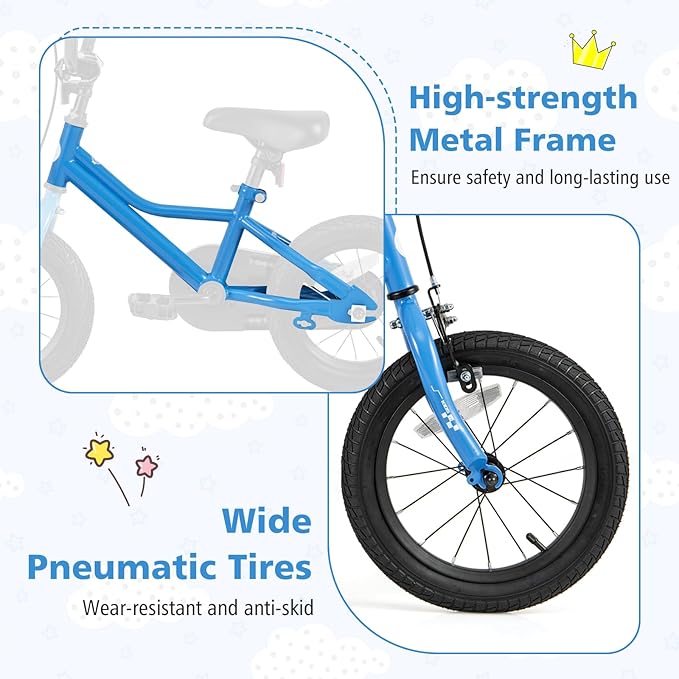 BABY JOY Kids Bike, 12 14 16 18 Inches Car Pattern Sporty Bicycle w/Removable Training Wheels, Hand & Coaster Brakes, Adjustable Seat & Handlebar, Girls Boys Bike