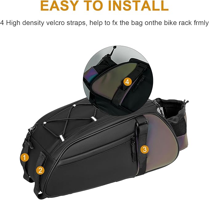 Dreamoon Waterproof Bike Rear Rack Bag, 10L Large Capacity Bicycle Trunk Bag, Reflective Cycling Saddle Panniers with Shoulder Strap, Bike Backseat Bag for Commuter & Outdoor Travel (New-Colorful)