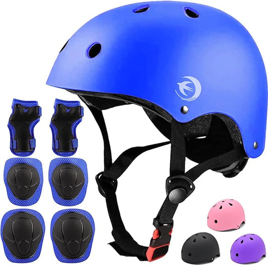 Kids Helmet Set with Knee Pads Elbow Pads Wrist Guards,Adjustable Helmet for Toddler Kids&Youth,3~14yrs Girl Boy Kids Protective Gear Set for Roller Skate Scooter Inline skatings Longboard