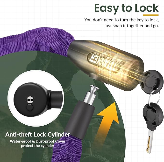 Titanker Bike Chain Lock with Keys, 3.3 Feet Security Heavy Duty Anti-Theft Bicycle Chain Locks for Bike, Motorcycle, Bicycle, Door, Gate, Fence, Grill (6mm, 8mm, 10mm Thick Chain)
