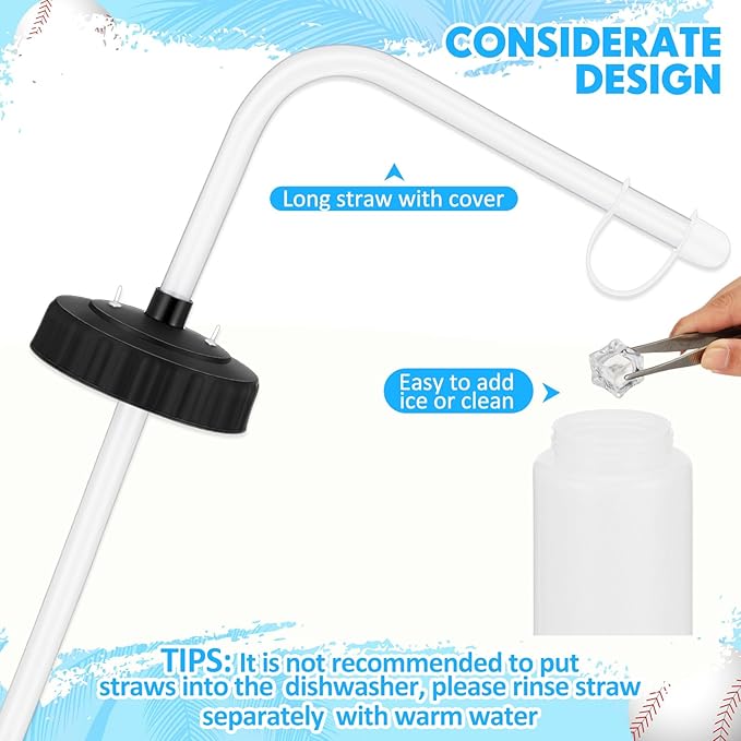 Domensi 4 Pack 1 Liter Sports Water Bottle W/long Straw Hockey Lacrosse Water Bottle with Straw Bpa Free Squeeze Plastic Use Sport Helmet in Football Baseball Gym(Black/translucent,Classic)