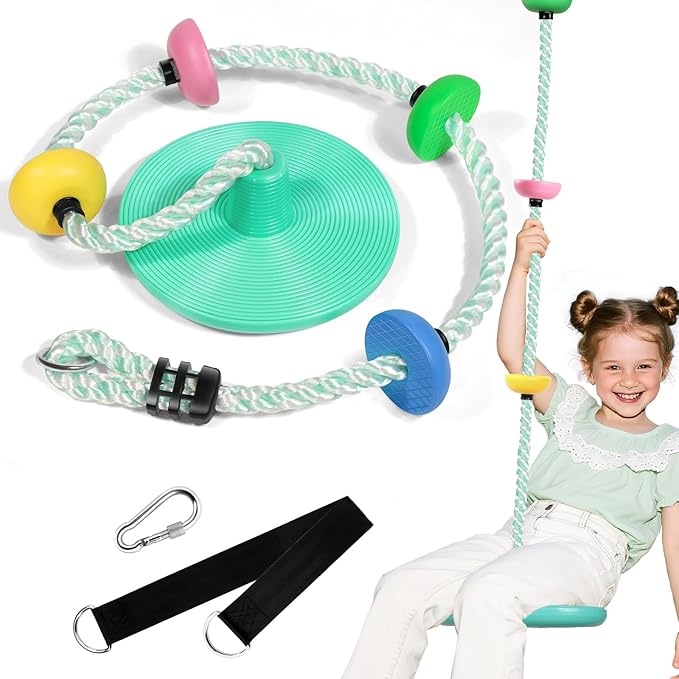 ZNCMRR Tree Swings for Kids Outdoor Rope Swing for Tree Climbing Rope for Kids Disc Swing for Kid Outdoor Swing Set Accessories Playground Accessories Swings for Swing Set(Candy Green)