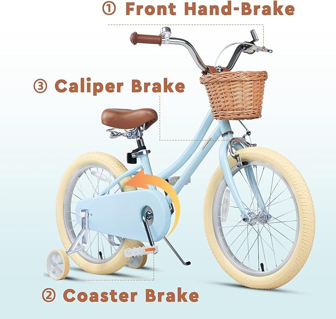 Petimini Girls Bike with Basket for 2-12 Years Old Kids, 12 14 16 18 20 Inch Bicycle with Bell Training Wheels Basket, Multiple Colors