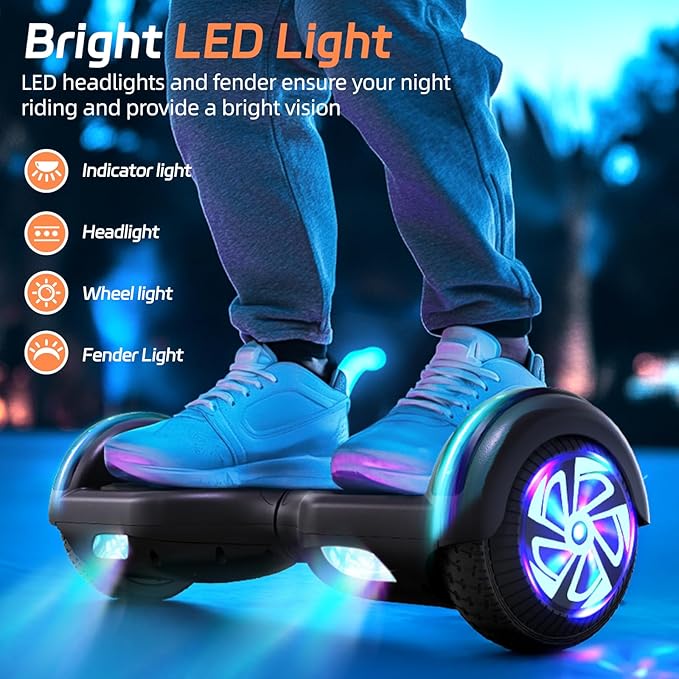 Scooter with Bluetooth Corlorful LED Lights, 6.5" Wheels, Dual 300W Motor Scooter for Kids Girls Boys Adults, All Ages