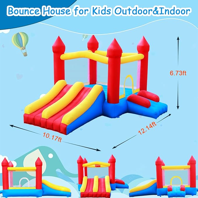 Bounce House with Double Slide,Large Jump House for Kids Inflatable Bouncer with Air Blower Indoor/Outdoor Bouncy Castle for Backyard,Park & Birthday Parties