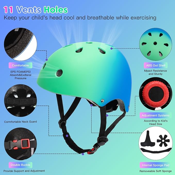 Color Gradient Adjustable Kids Bike Helmet Toddler Skateboard Helmets Boys Girls Child Ventilation Helmet for Multi-Sports Skating Cycling Scooter Balance