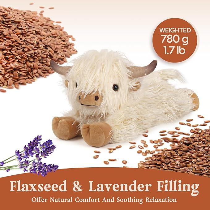 Highland Cow Stuffed Animals, Microwavable Stuffed Animal Adorable Fluffy Highland Cow Plush for Warmth Comfort, Heatable Coolable Lavender Scent Toy, Cute Soft Plushies Gift for Kid Boy Girl & Adult