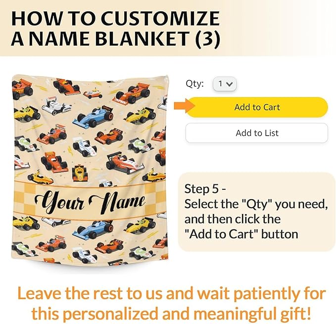 Personalized Cars Blankets for Boys, Custom Racing Car Blanket Gifts with Name for Cars Lovers, Yellow 30x40 Inches Cute Soft Fuzzy Throws for Couch, Sofa & Bed