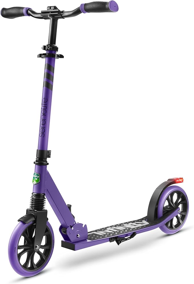 SereneLife Kick Scooter Adult Teenagers Kids- 2 Wheel Kids Scooter with Adjustable T-Bar Handlebar - Alloy Anti-Slip Deck - Portable Folding Scooters for Kids with Carrying Strap