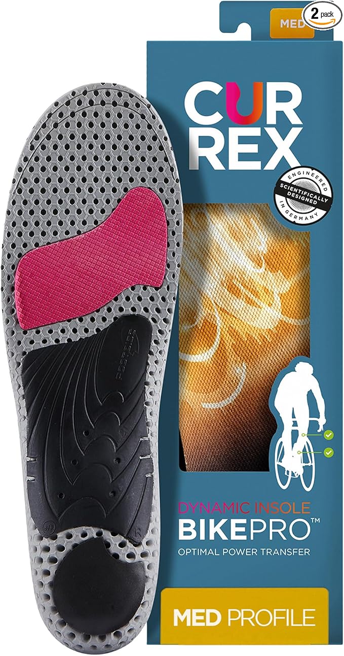 CURREX BikePro Insoles for Cycling, Bicycle & Motorcycle Riding – Arch Support Shoe Inserts w/Metatarsal Pads, Helps Reduce Fatigue + Improve Stability & Fit – for Men & Women – Medium Arch, Large