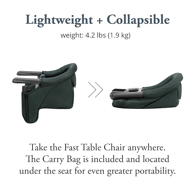 Inglesina Fast Table Chair - Dark Green + Fast Dining Tray - Portable Baby High Chair - for Babies & Toddlers up to 37 lbs -Fits Tables 0.8'' to 3.5'' Thick -Compact & Easy to Use -Travel Bag Included