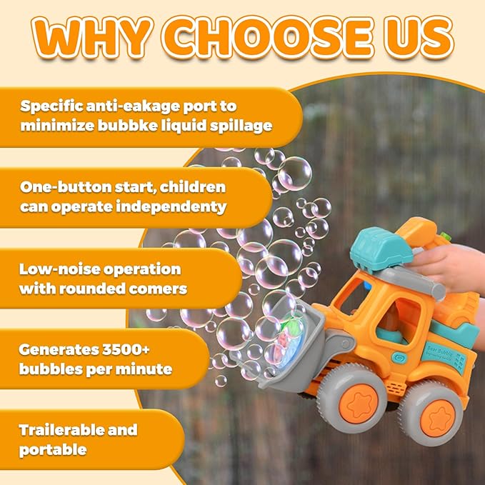 Automatic Bubble Machine for Toddlers,Construction Truck Bubble Lawn Mover W/Light,Bubble Maker Blower Toys for 3 4 5 6 Year Old Boy Girl Kids,Summer Outdoor Pool Backyard Toys for Birthday Party