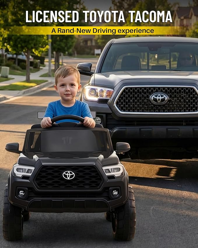 Blitzshark 12V Kids Ride on Car Licensed Toyota Tacoma Battery Powered Motorized Electric Vehicle, with Remote Control, Digital Display, Spring Suspension, Storage Space, Music &FM, Black