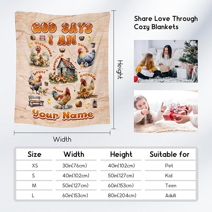 Custom Chicken Blanket with Name, Chicken Gifts for Women & Kids, Cozy Fleece Throw Blanket, 40"x50"