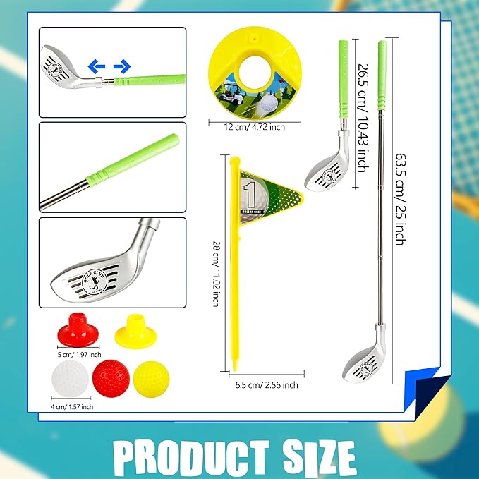 24 Pcs Kids Golf Clubs Kit Includ 6 Retractable Golf Clubs for Children Toddlers Boys Girls Adjustable Mini Golf Set Outdoor Indoor Sports Toys Birthday