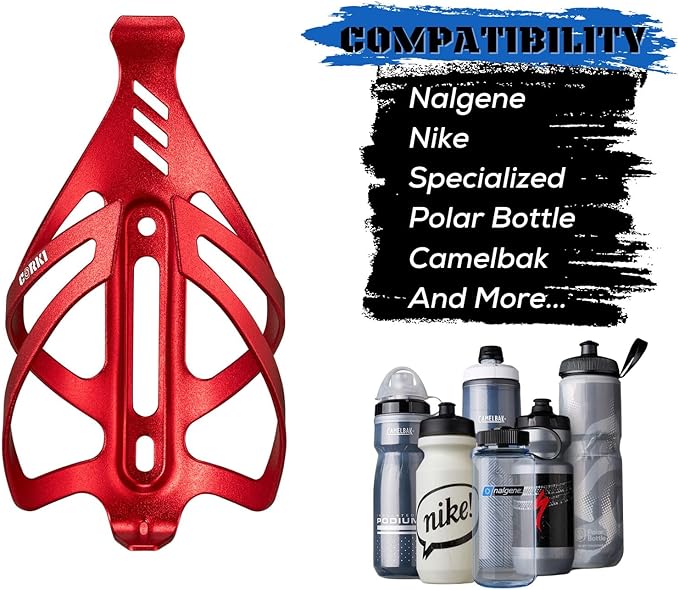 Corki Cycles Bike Water Bottle Holder Aluminum Alloy, Universal Bike Water Bottle Cage for Road, Mountain and Gravel Bikes - 2 Pack - Red
