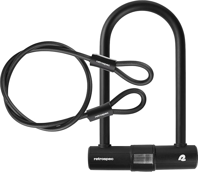 Retrospec Lookout U-Lock Bike Lock with 4Ft Security Cable, Heavy Duty Anti-Theft Bicycle Lock with 14mm Shackle, Pick Resistant & Secure Anti-Rotation Design