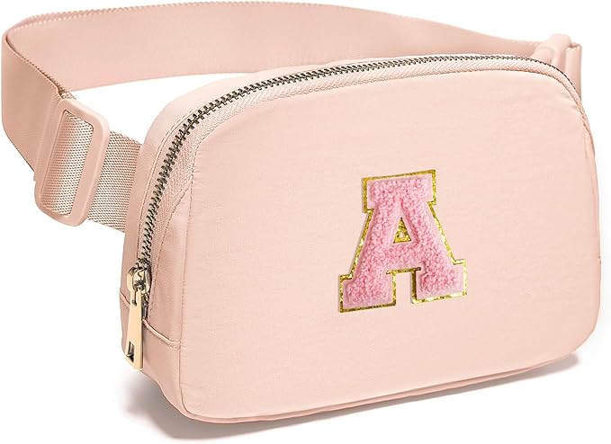 Gitus 6 7 8 9 10 Year Old Girl Gifts Belt Bag Fanny Pack Crossbody Bags with Initial Letter Patch Things for Teen Girls Easter Gifts for Girls Travel Essentials（Coral Pink-A）