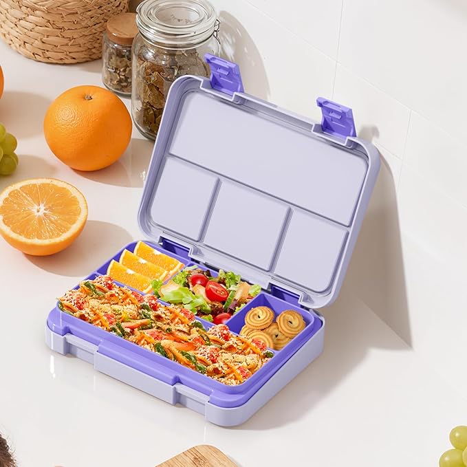 Bento Lunch Box for Kids, 4 Compartments Kids Leak Proof Back to School Bento Lunch Boxes Food Containers for School, Travel, On-the-Go Meal, Food Grade, Microwave, Dishwasher Safe