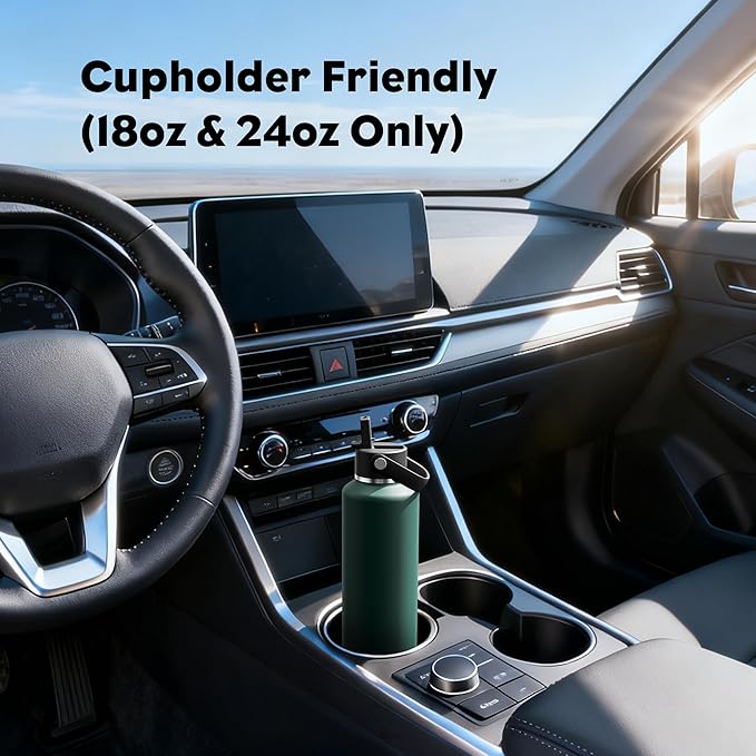 POWCAN 24 oz Water Bottle Insulated: BPA-Free, Leakproof Lid with Straw, Lightweight, Flex Cap, Stainless Steel Water Bottle for Sport, Hikig, Office, Commute, Worker, Walking, Cycling (Fir Green)