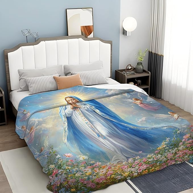 Virgin Mary Virgen de Guadalupe Blanket, Our Lady of Guadalupe Throw Blanket, Cozy Flannel Soft Blankets Gift for Girls Couch Sofa Bed 80" x 60"