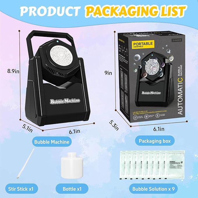 Bubble Machine, Automatic Bubbles Blower for Kids Toddlers, 360° Leak-Proof & 90° Adjustment Battery Operated Bubble Toys with LED Light - Gifts for Boys, Girls, Outdoor, Birthday, Halloween Party