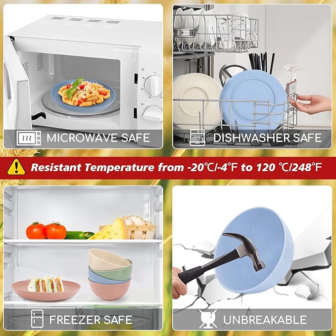 Shopwithgreen Wheat Straw Dinnerware Sets for 4, 20 PCS Unbreakable Plates and Bowls Sets, Reusable Dinner Dishes Set, Bowls, Cups, Plates for Camping, Kitchen, RV, Dorm, Dishwasher Microwave Safe