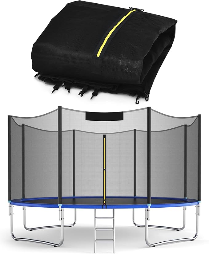 Goplus Trampoline Safety Net for 8FT 10FT 12FT 14FT 15FT 16FT Round Frame Trampoline, Weather-Resistant Replacement Enclosure Net with Double-Headed Zipper, Hooks, Net Only