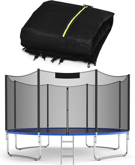 Goplus Trampoline Safety Net for 8FT 10FT 12FT 14FT 15FT 16FT Round Frame Trampoline, Weather-Resistant Replacement Enclosure Net with Double-Headed Zipper, Hooks, Net Only