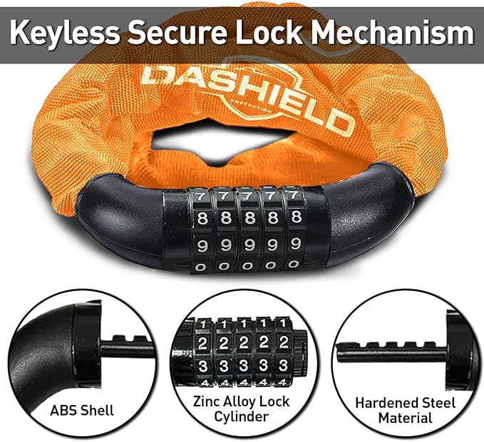 Bike Chain Lock Security 5 Digit Resettable Combination, 51.2 inches Heavy Duty Anti Theft Lock Chain for Bicycle, Motocycle, Scooter, Gate, Fence (Orange, 4.2ft)