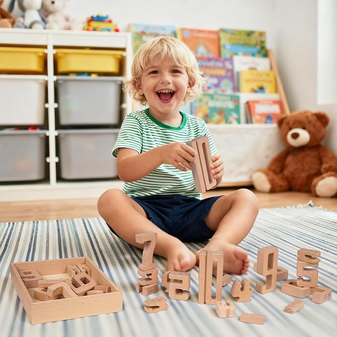 Large Wooden Number Building Blocks, Number and Counting Blocks,Balance and Stacking Blocks,32 Pcs Math Blocks,Educational Toys for Toddlers,Preschool Math Toys,Number Recognition Toys