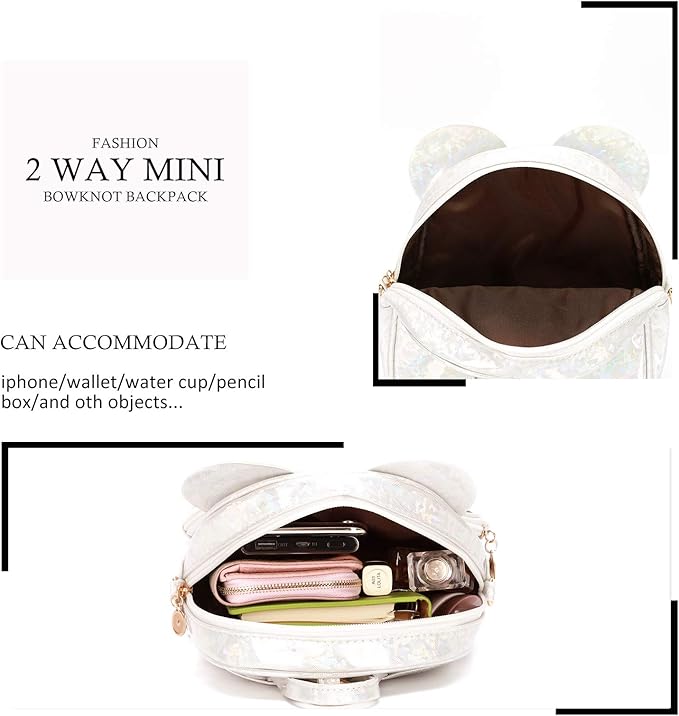 KL928 Girls Mini Backpack Bowknot Polka Dot Cute Small Daypacks Convertible Shoulder Bag Purse for Women