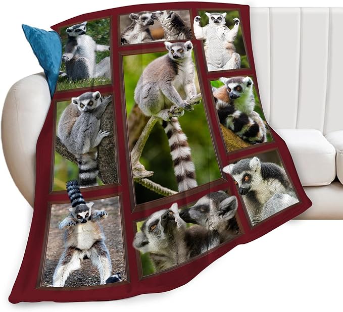 Lemur Blanket Fleece Soft Warm Plush Lemur Blanket Lightweight Plush Fuzzy Cozy Wild Animal Blankets for Lover Kids Adult Suitable for Couch Sofa Bed 80"X60"