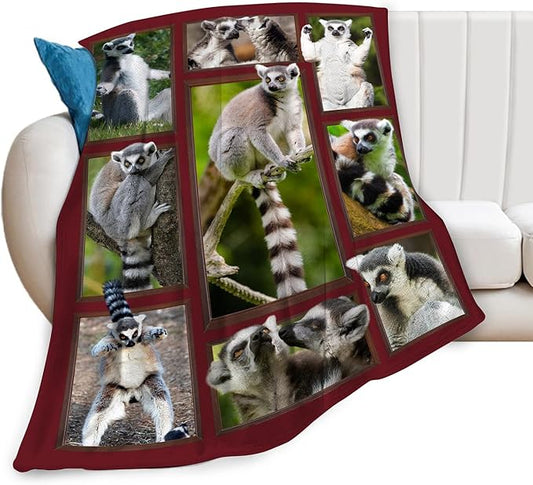 Lemur Blanket Fleece Soft Warm Plush Lemur Blanket Lightweight Plush Fuzzy Cozy Wild Animal Blankets for Lover Kids Adult Suitable for Couch Sofa Bed 50"X40"
