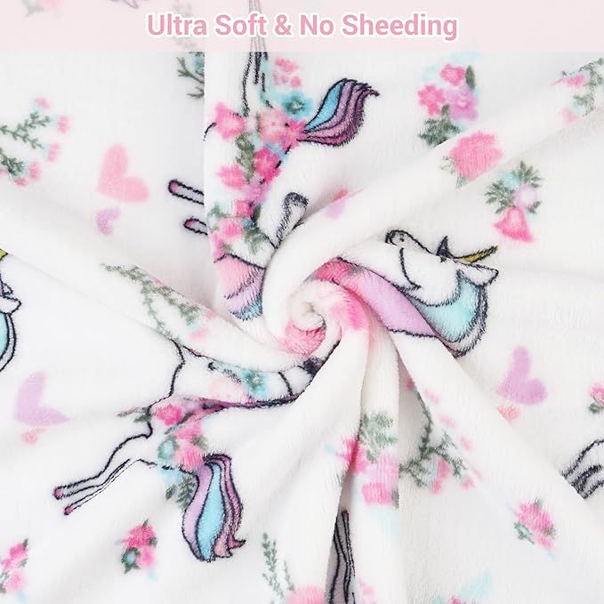 Viviland Kids Unicorn Print Throw Blanket for Girls - Warm Lightweight Plush Fleece for Sofa, Chair, Couch, Bed - 30" x 40"