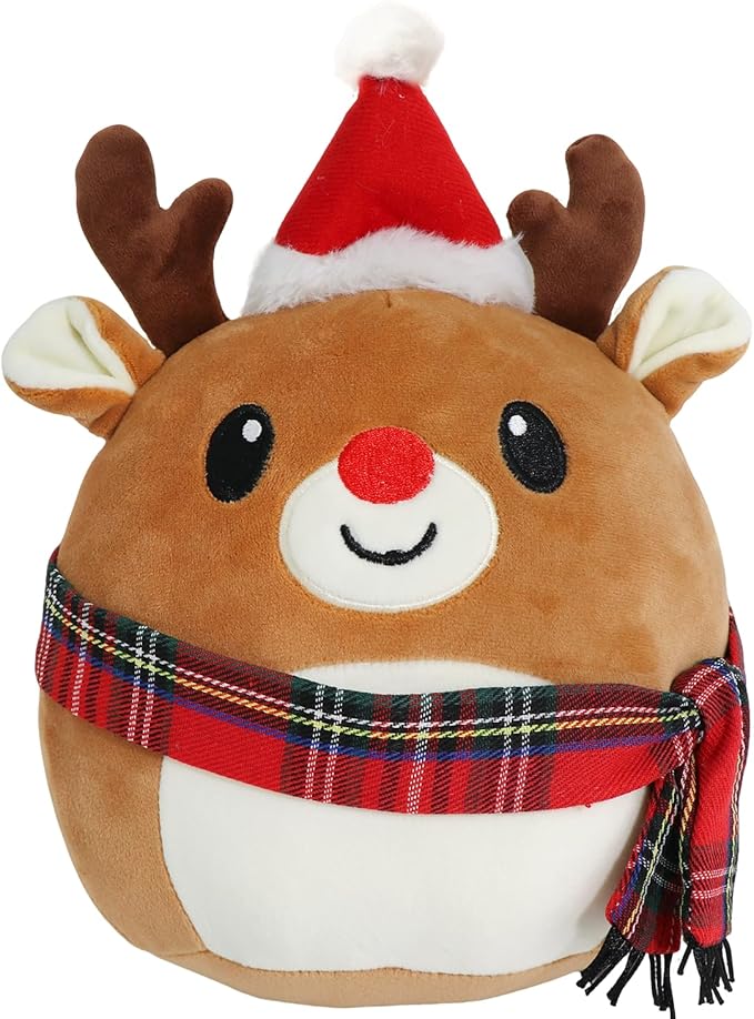 Christmas Plush Reindeer, Stuffed Animal with Christmas Hat, Stuffy Reindeer for Kids