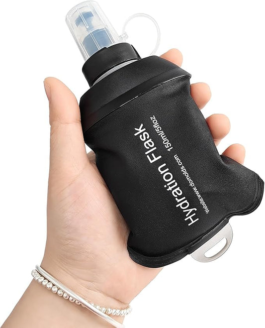 GYGYL Soft Flask, TPU Collapsible Soft Water Bottle for Hydration Pack, Running Vest, Leak-Proof Folding Water Bottle for Hiking Cycling Climbing Jogging-150ml Black