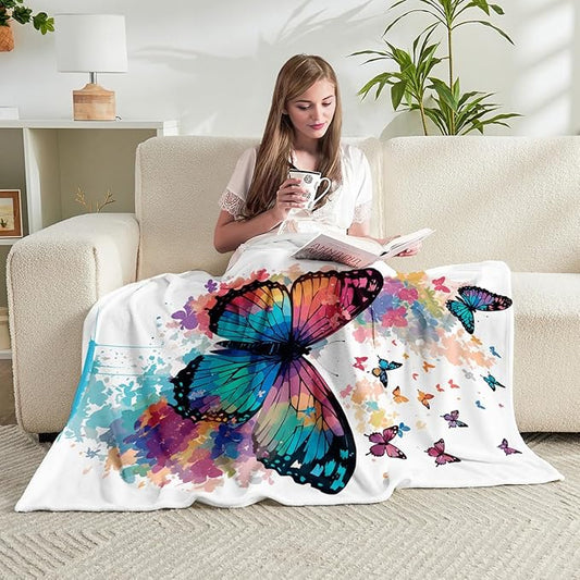 Wajade Kids Butterfly Blanket - Soft Fleece Butterfly Throw for Girls, White, 60"x80"