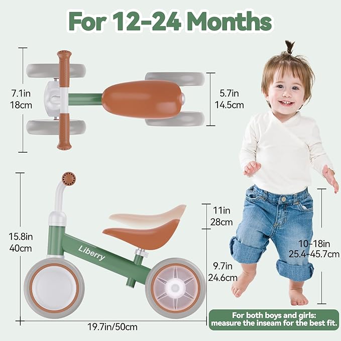 Liberry Light-Up Baby Balance Bike with Adjustable Seat, Toddler First Ride-On Toy for 1-2 Year Old, Boys Girls Christmas & Birthday Gift