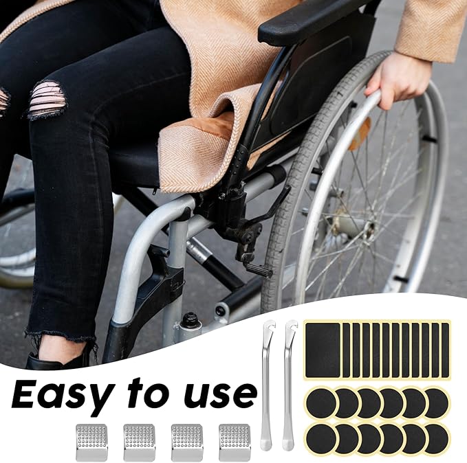 30 Pcs Bike Tire Patch Kit Bike Tire Repair Kit Bicycle Inner Tube Patch Kits with 24 PCS Patches 2 Premium Stainless Steel Levers 4 File Blades User Manual for Mountain and Road Bikes