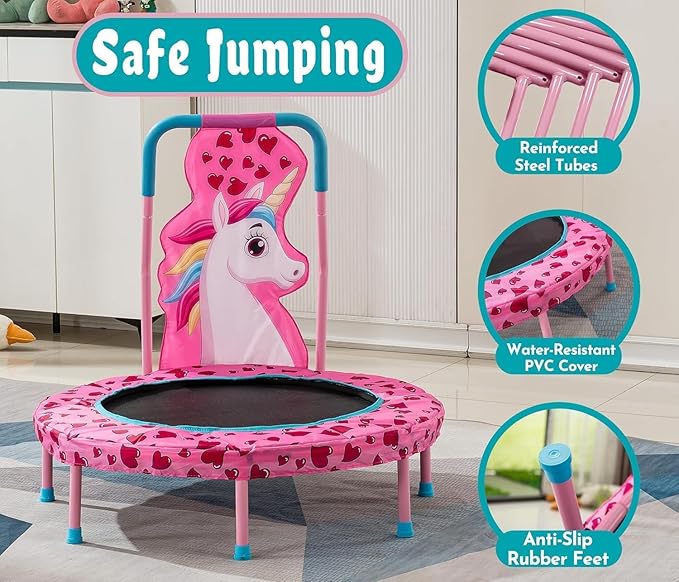 36 Inch Toddler Trampoline with Handle, Outdoor Indoor Trampoline for Kids, Mini Trampolines with Handlebar, Gifts for Boys and Girl, Small Kid Baby Trampolines